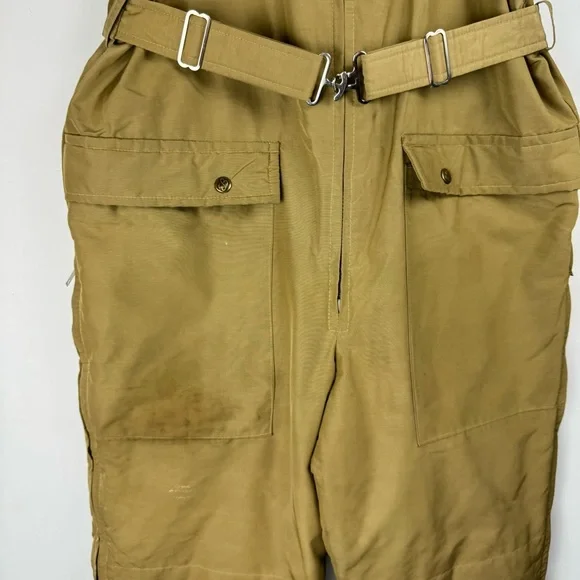 Vtg Eddie Bauer Mens Goose Down Bib Overalls Sz S/M Tan Khaki